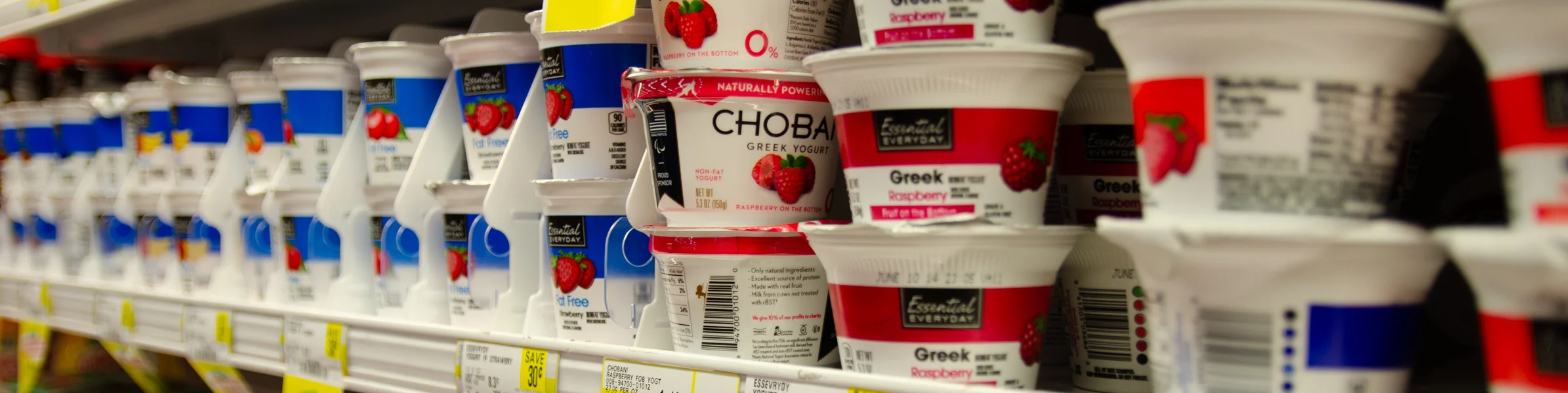 Chobani Greek yogurt on a shelf at Fresh County Market