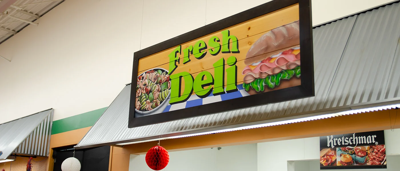 Deli department sign at Fresh County Market